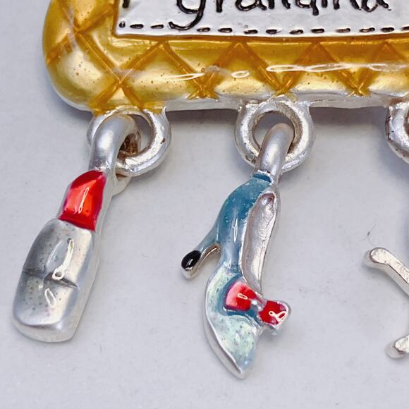 VTG AJMC Y2K Novelty Glamorous Grandma Handbag Charm Brooch Enamel Signed - Picture 5 of 10